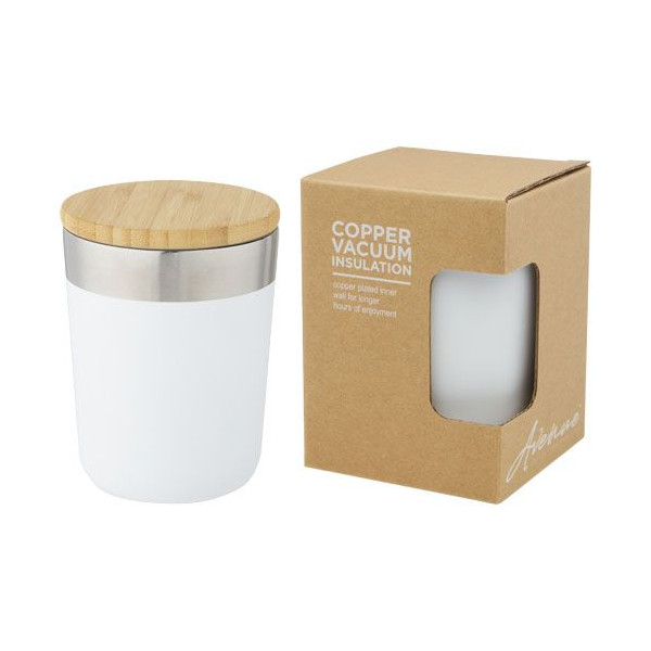 Gobelet isotherme à double paroi avec couche de cuivre et couvercle en bambou - 330 ml - Acier inoxydable - Sans BPA - Personnal