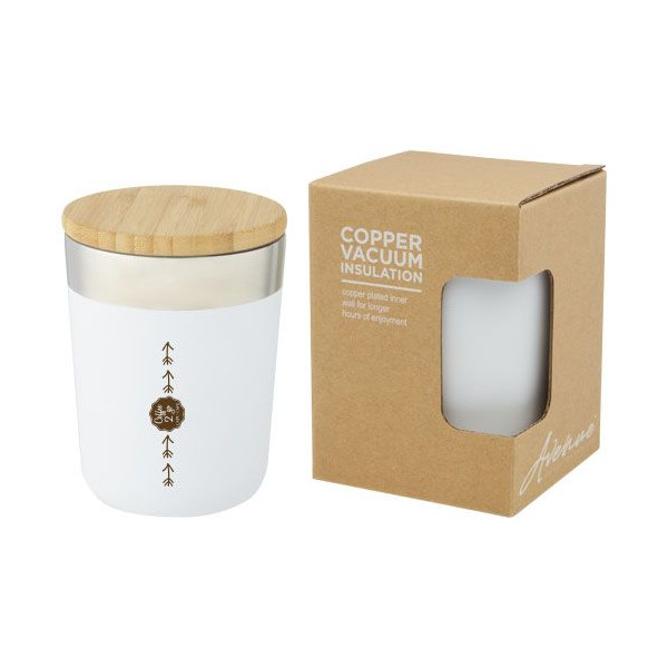 Gobelet isotherme à double paroi avec couche de cuivre et couvercle en bambou - 330 ml - Acier inoxydable - Sans BPA - Personnal