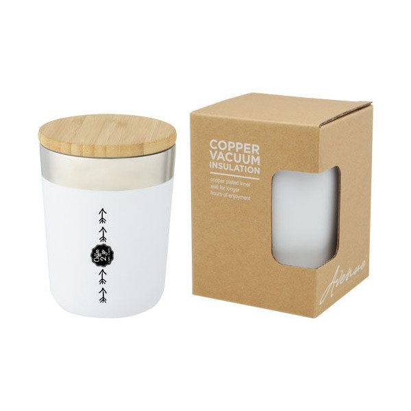 Gobelet isotherme à double paroi avec couche de cuivre et couvercle en bambou - 330 ml - Acier inoxydable - Sans BPA - Personnal