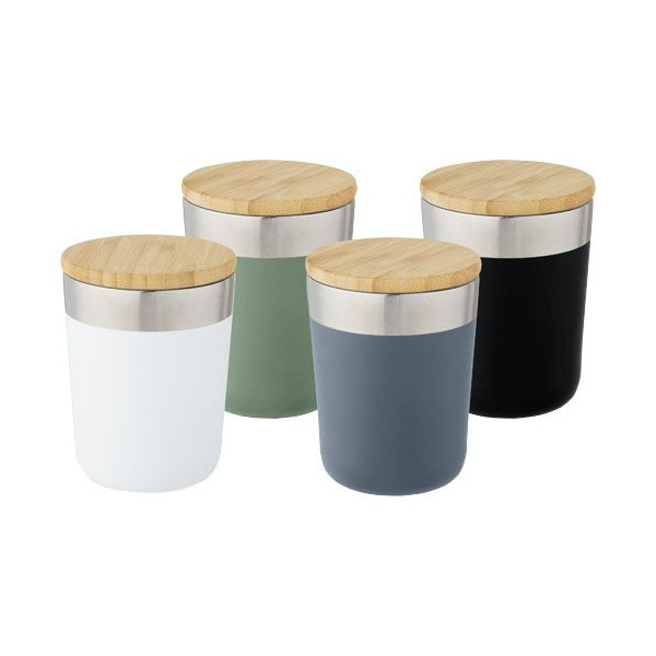 Gobelet isotherme à double paroi avec couche de cuivre et couvercle en bambou - 330 ml - Acier inoxydable - Sans BPA - Personnal