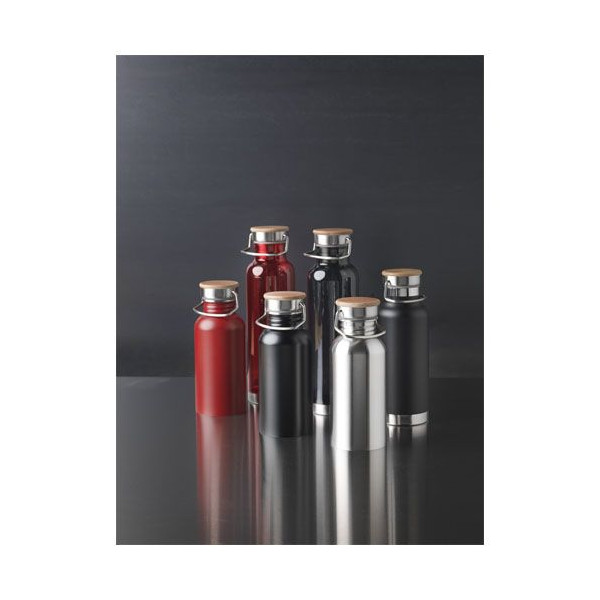 Bouteille de sport Thor 550 ml en acier inoxydable avec couvercle en bambou - Personnalisable pour entreprises