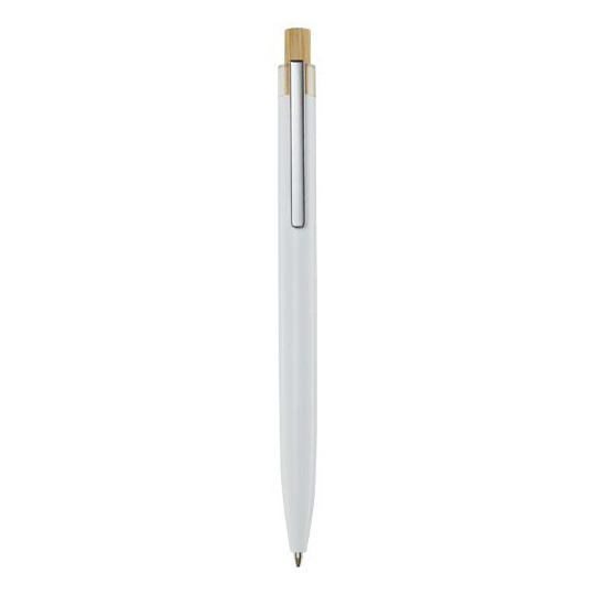 Stylo bille Nooshin en aluminium recyclé avec bouton-poussoir en bambou