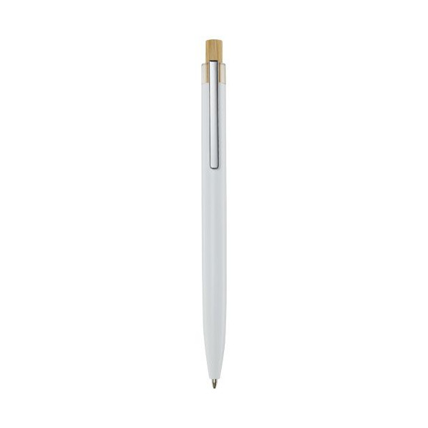 Stylo bille Nooshin en aluminium recyclé avec bouton-poussoir en bambou