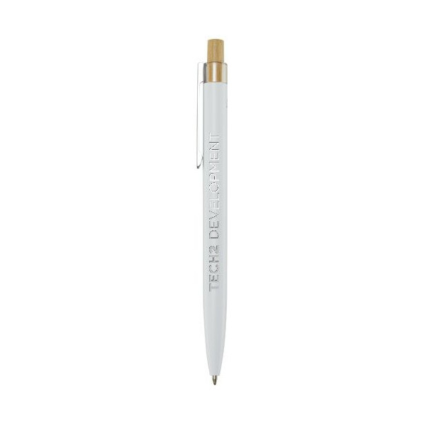 Stylo bille Nooshin en aluminium recyclé avec bouton-poussoir en bambou