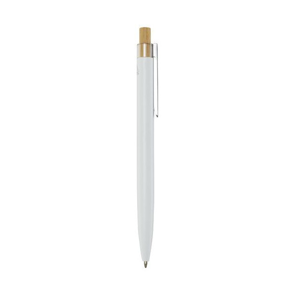 Stylo bille Nooshin en aluminium recyclé avec bouton-poussoir en bambou