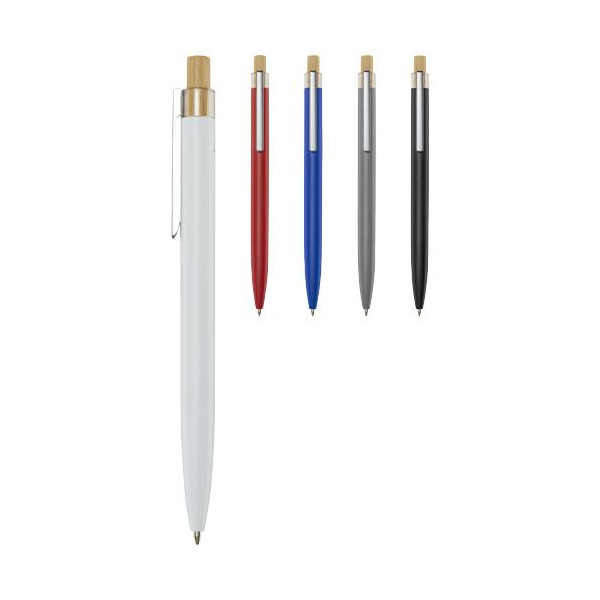 Stylo bille Nooshin en aluminium recyclé avec bouton-poussoir en bambou