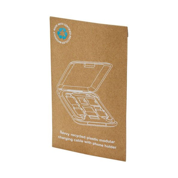 Câble de recharge modulaire en plastique recyclé Savvy avec support de téléphone - Accessoire pratique et polyvalent - BCM Goodi