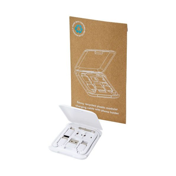 Câble de recharge modulaire en plastique recyclé Savvy avec support de téléphone - Accessoire pratique et polyvalent - BCM Goodi