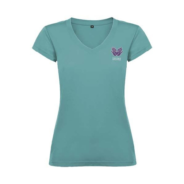 T-shirt Victoria col en V manches courtes pour femme - Personnalisation logo | BCM Goodies