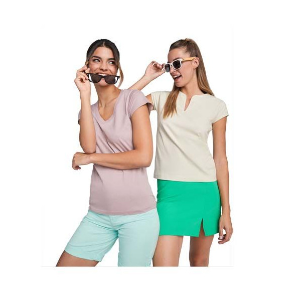 T-shirt Victoria col en V manches courtes pour femme - Personnalisation logo | BCM Goodies