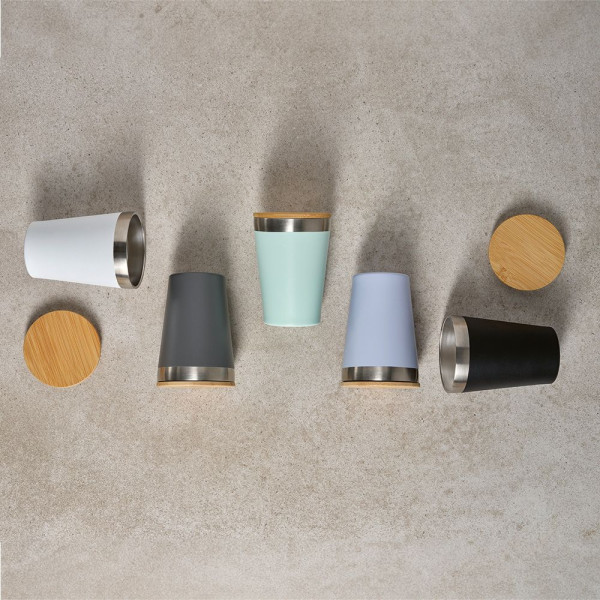 Gobelet de voyage Don Travel Cup 400 ml en acier inoxydable recyclé avec couvercle bambou – BCM Goodies