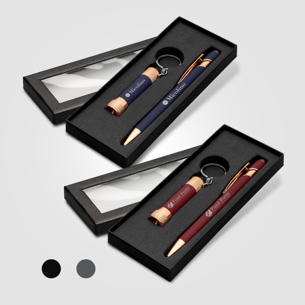 Ensemble cadeau stylo et lampe de poche avec attributs or rose et stylet – BCM Goodies