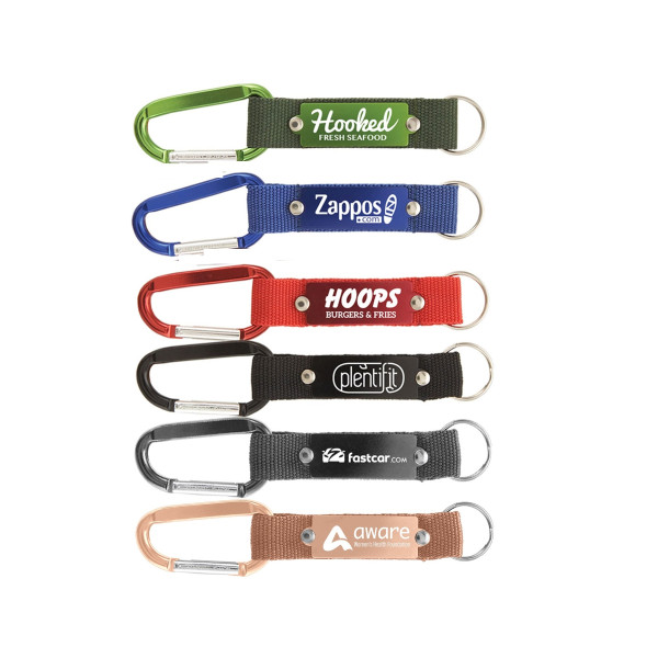 Porte-clés Willis personnalisable avec mousqueton, sangle et plaque métal gravée – Objet publicitaire pour communication d’entre