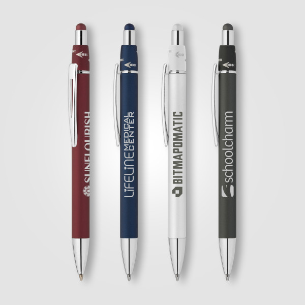Stylo Orbit Spinner en métal chromé avec stylet – Stylo publicitaire personnalisé pour entreprises