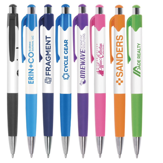 Stylo publicitaire Lauper personnalisable – Stylo à bille blanc avec garniture colorée et surface d’impression – BCM Goodies
