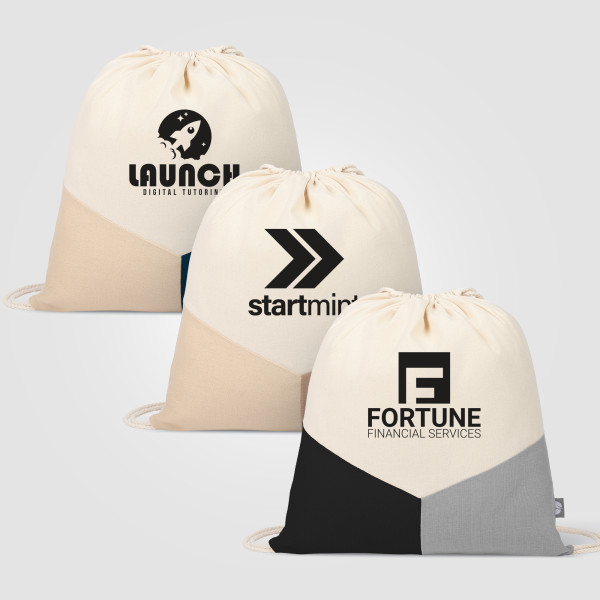 Sac à cordon en coton recyclé multicolor Triad 11L – Goodies personnalisé pour entreprises