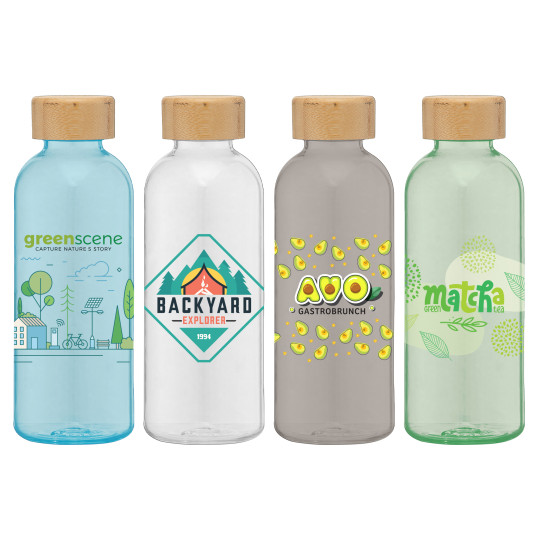 Gourde Strom 650 ml en rPET avec couvercle bambou personnalisable – Objet publicitaire écologique pour entreprises