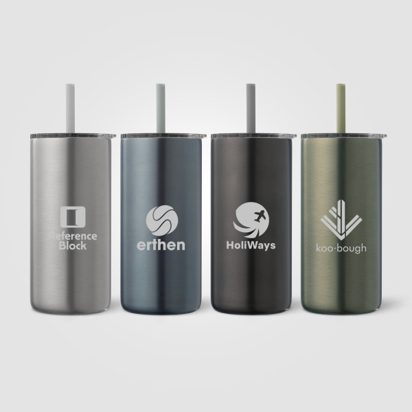 Gobelet Borealis 475 ml en acier inoxydable recyclé avec paille – Goodies personnalisable pour entreprises