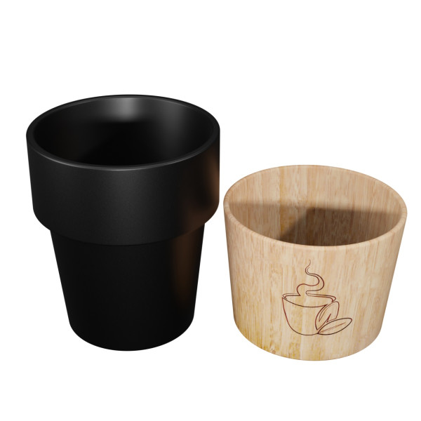 Tasse smart magnet individuelle personnalisable - Mug céramique 150 ml avec base aimantée bois pour cadeaux d’entreprise BCM Goo