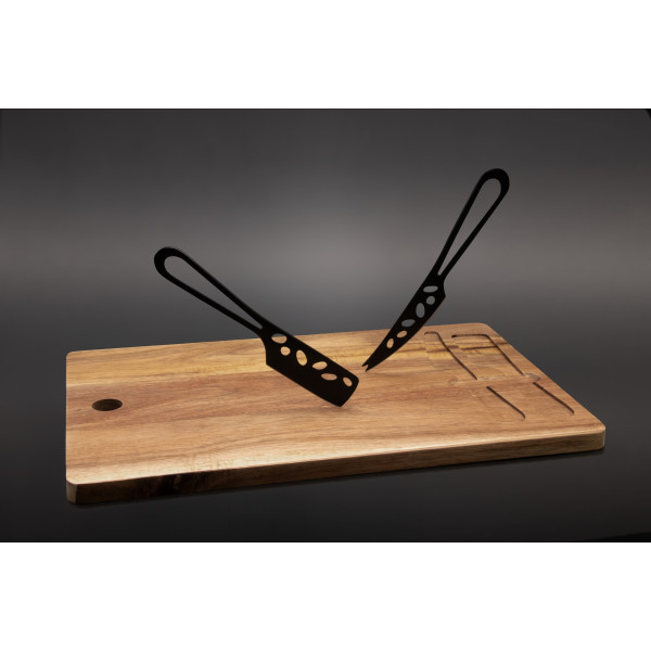 Set de planche et couteaux à fromage personnalisable en acacia FSC® 100% avec logo gravé – Cadeau d’affaires BCM Goodies