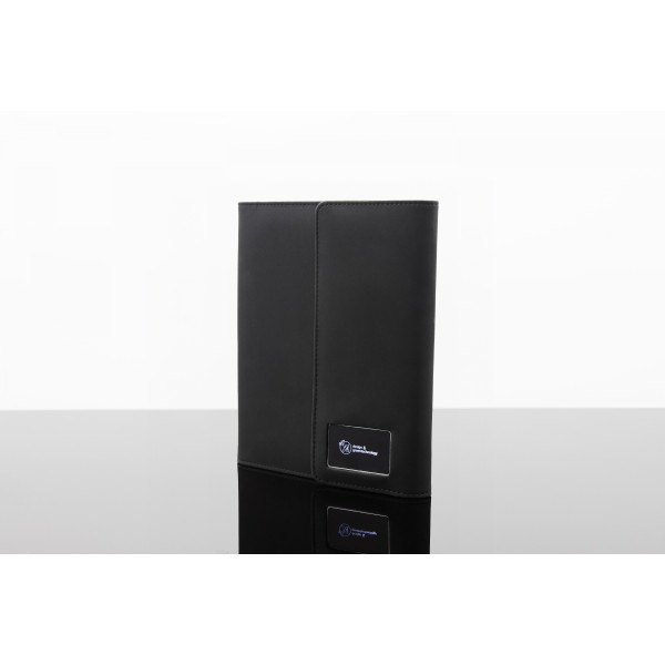 Carnet personnalisable avec logo lumineux et recharge sans fil 4000 mAh – Goodies entreprise BCM
