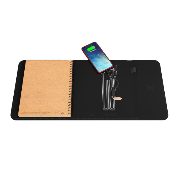 Carnet personnalisable avec logo lumineux et recharge sans fil 4000 mAh – Goodies entreprise BCM