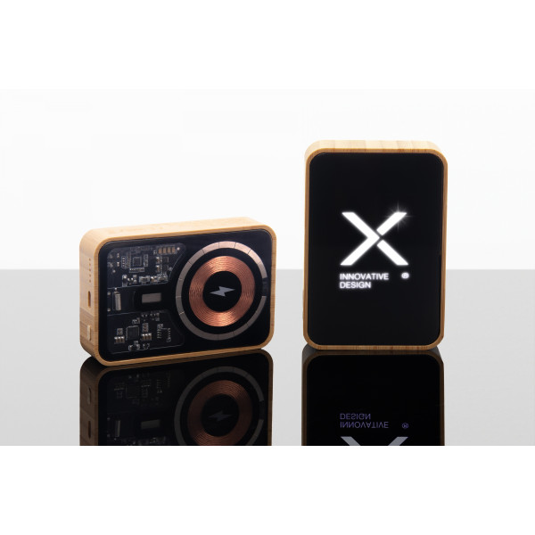 Batterie externe bambou 10 000 mAh MagSafe avec logo lumineux – Personnalisation BCM Goodies