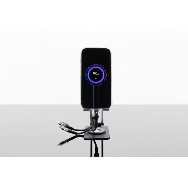 Support téléphone métal rotation 360° avec câble fast charge 5-en-1 gris sidéral – BCM Goodies