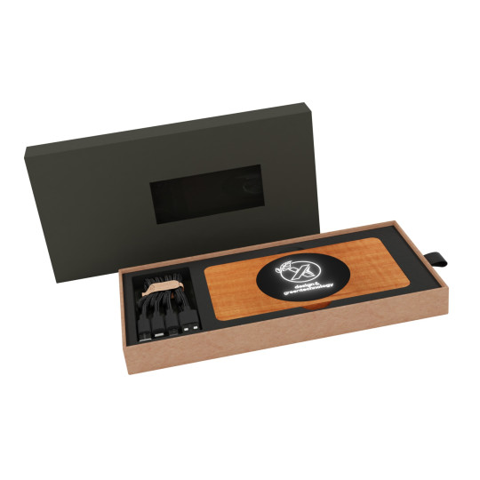 Powerbank Wireless Wood 5000 personnalisée avec logo lumineux – Batterie externe induction 5W pour entreprises