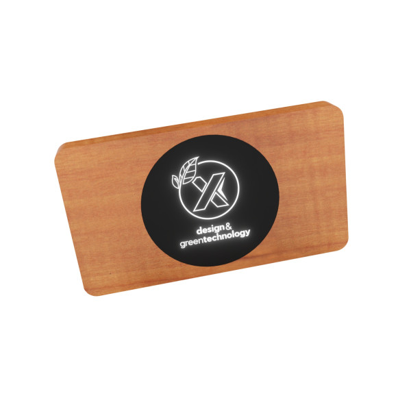 Powerbank Wireless Wood 5000 personnalisée avec logo lumineux – Batterie externe induction 5W pour entreprises