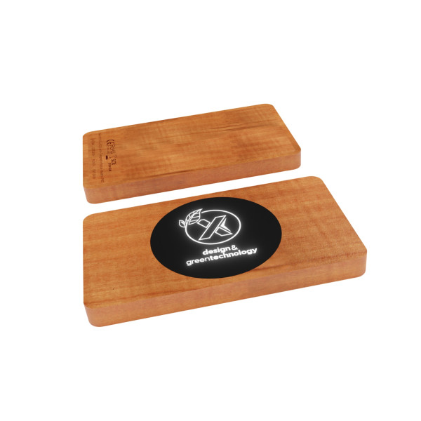 Powerbank Wireless Wood 5000 personnalisée avec logo lumineux – Batterie externe induction 5W pour entreprises