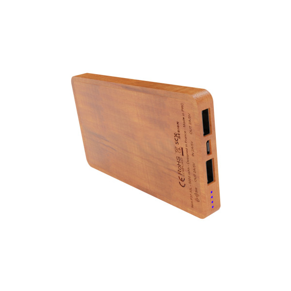 Powerbank Wireless Wood 5000 personnalisée avec logo lumineux – Batterie externe induction 5W pour entreprises