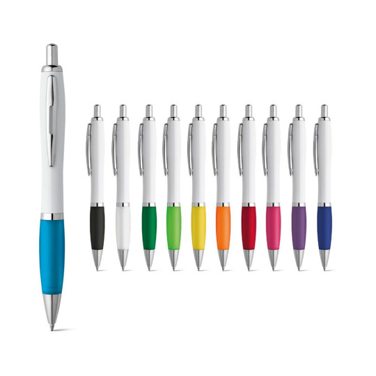 Stylo à bille personnalisable MOVE en ABS blanc avec clip en métal - BCM Goodies