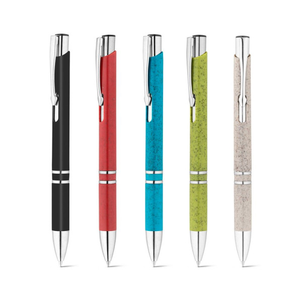 Stylo bille BETA WHEAT en paille de blé et ABS avec attache - Personnalisable avec logo