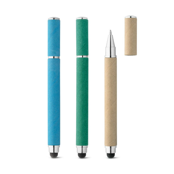 Stylo bille PAPYRUS en papier kraft et ABS avec pointe tactile - Objet publicitaire écologique