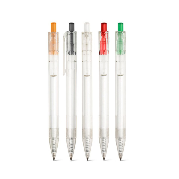 Stylo personnalisable en rPET avec bouton coloré - BCM Goodies