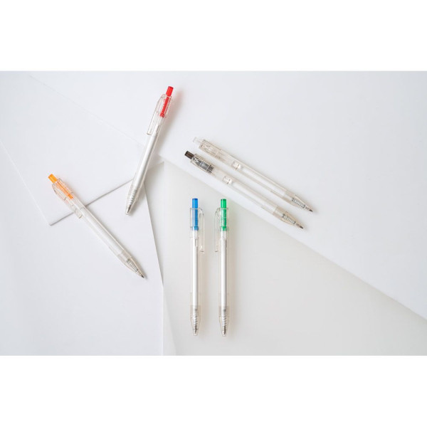 Stylo personnalisable en rPET avec bouton coloré - BCM Goodies