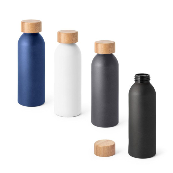 Bouteille QUETA en aluminium de 550mL avec bouchon en bambou - Personnalisable avec logo - BCM Goodies