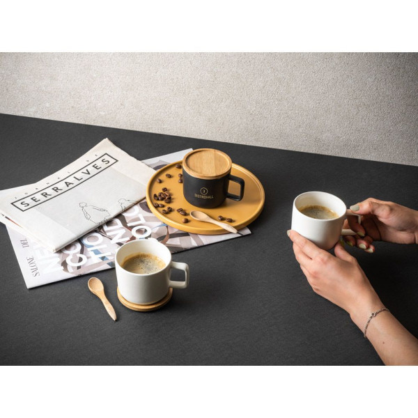 Tasse en céramique FANGIO de 220 mL avec couvercle et base en bambou - BCM Goodies