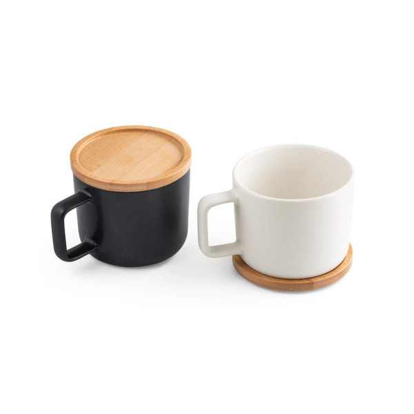 Tasse en céramique FANGIO de 220 mL avec couvercle et base en bambou - BCM Goodies