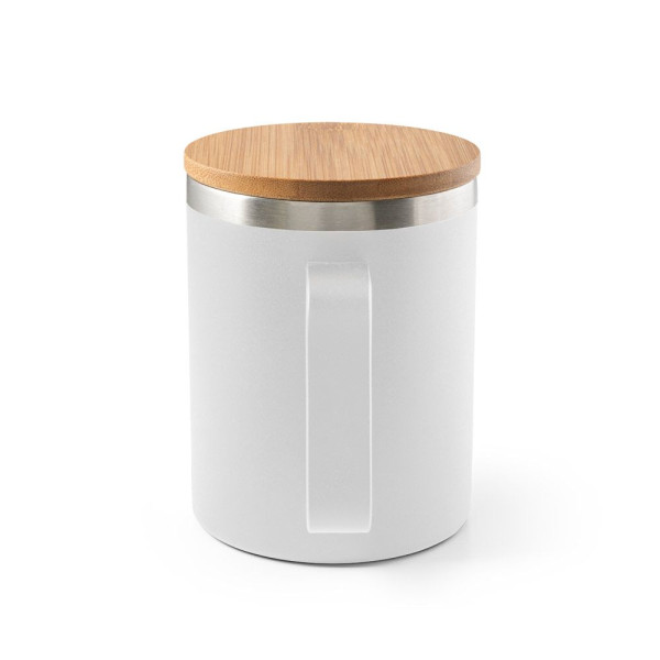 Mug LAUDA en acier inoxydable recyclé 420 mL avec couvercle en bambou - Objet publicitaire durable et personnalisé