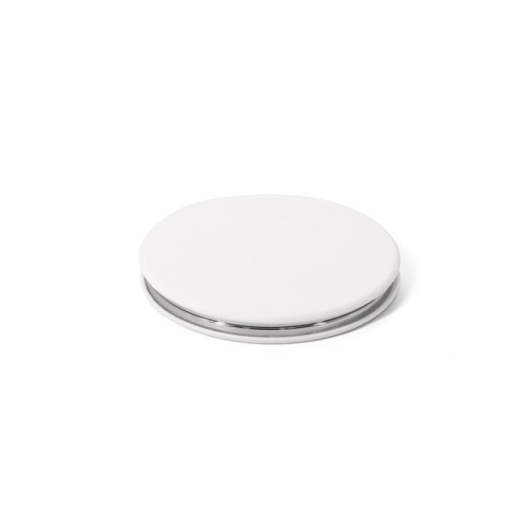 Miroir rond double face FREYA avec extérieur en PU mat - Objet publicitaire pour entreprises