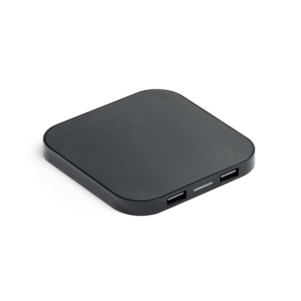 Chargeur sans fil 15W avec HUB 2 ports USB-A en ABS recyclé - Goodies personnalisables - BCM Goodies