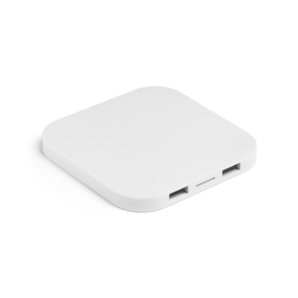 Chargeur sans fil 15W avec HUB 2 ports USB-A en ABS recyclé - Goodies personnalisables - BCM Goodies