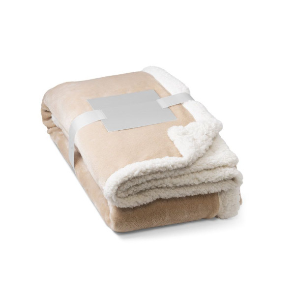 Couverture polaire réversible HEIDEN (190 g/m²) avec ruban de satin et carte personnalisée - BCM Goodies