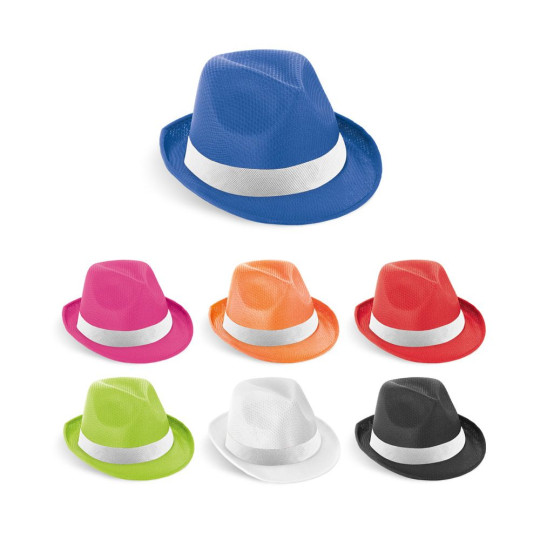 Chapeau publicitaire personnalisable en PP avec ruban en polyester blanc - BCM Goodies
