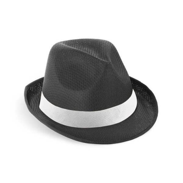 Chapeau publicitaire personnalisable en PP avec ruban en polyester blanc - BCM Goodies