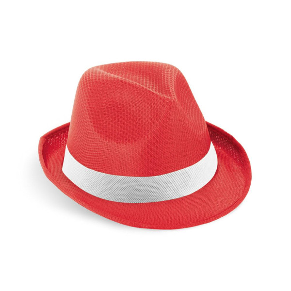 Chapeau publicitaire personnalisable en PP avec ruban en polyester blanc - BCM Goodies