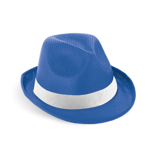 Chapeau publicitaire personnalisable en PP avec ruban en polyester blanc - BCM Goodies
