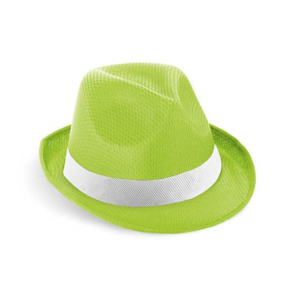 Chapeau publicitaire personnalisable en PP avec ruban en polyester blanc - BCM Goodies